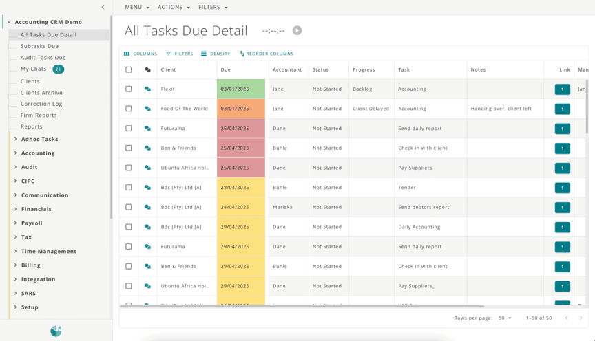 The automated tasks page in the DataGrows Practice Management System