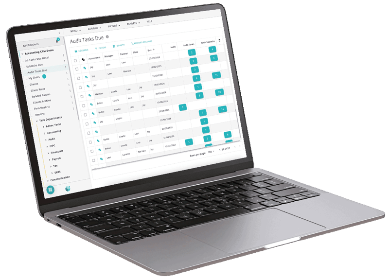 A laptop screen showing the audit overview dashboard in DataGrows.