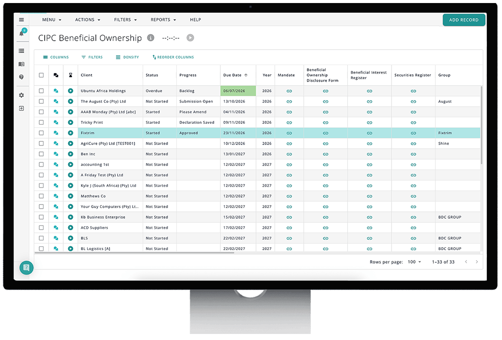 A dashboard view of the beneficial ownership table in DataGrows